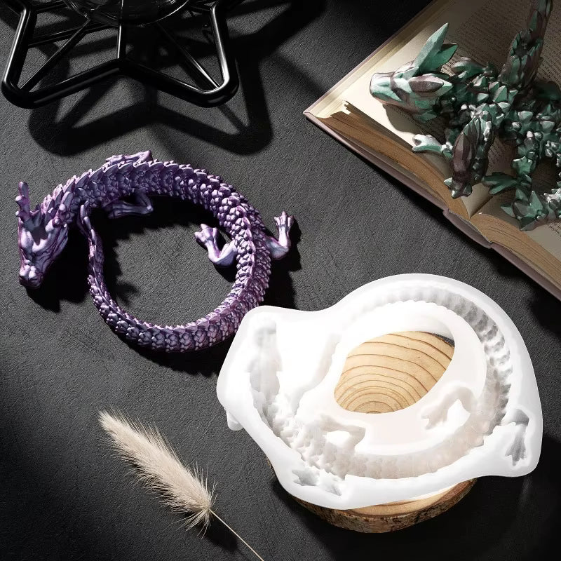 Purple long tail resin dragon beside the silicone mould
