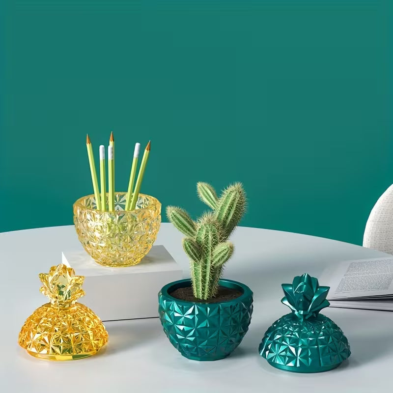 Pineapple storage jars with lids in teal and gold
