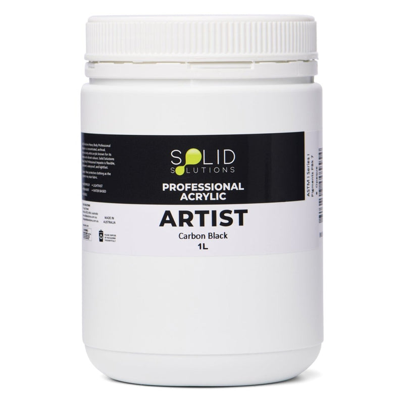 Solid Solutions Carbon Black heavy body artist acrylic paint, 1 litre jar