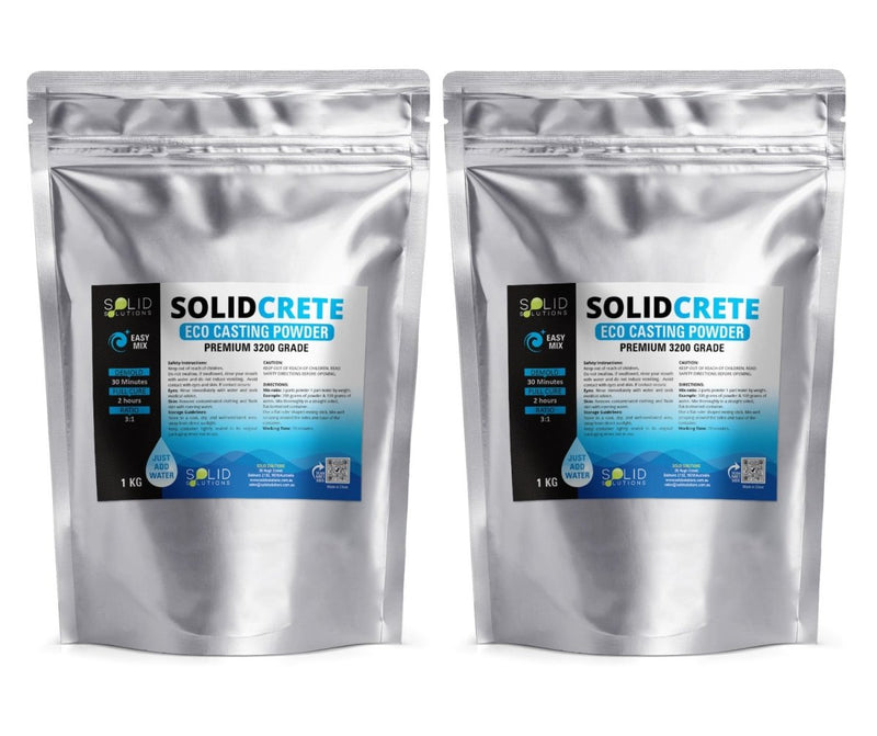 Two 1KG pouches of SolidCrete Eco Casting Powder, premium 3200 grade casting material (2kg total)