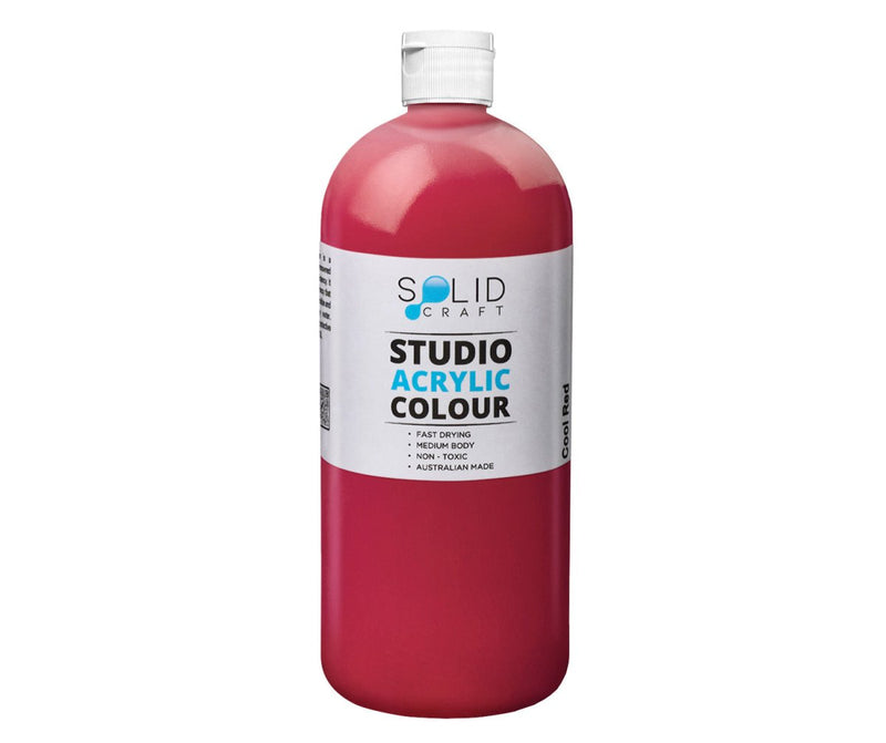 1 Litre bottle of Solid Craft Studio Acrylic Paint, Cool Red colour