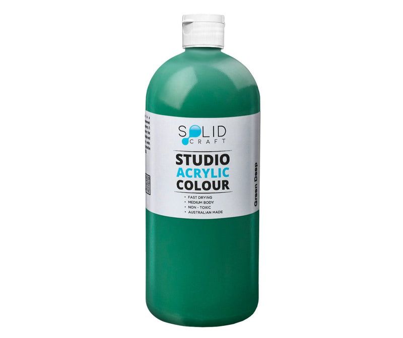 1 Litre bottle of Solid Craft Studio Acrylic Paint, Green Deep colour