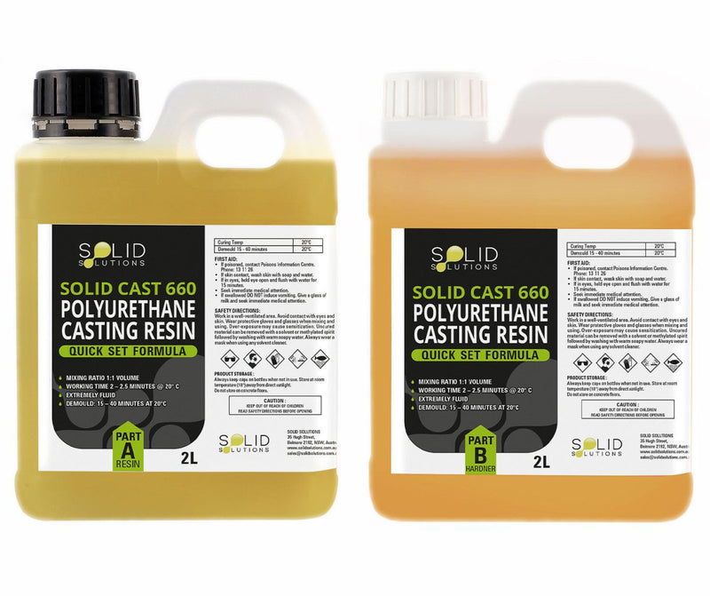 Solid Cast 660 Polyurethane Casting Resin 4L kit, 2L Part A resin bottle with carry handle