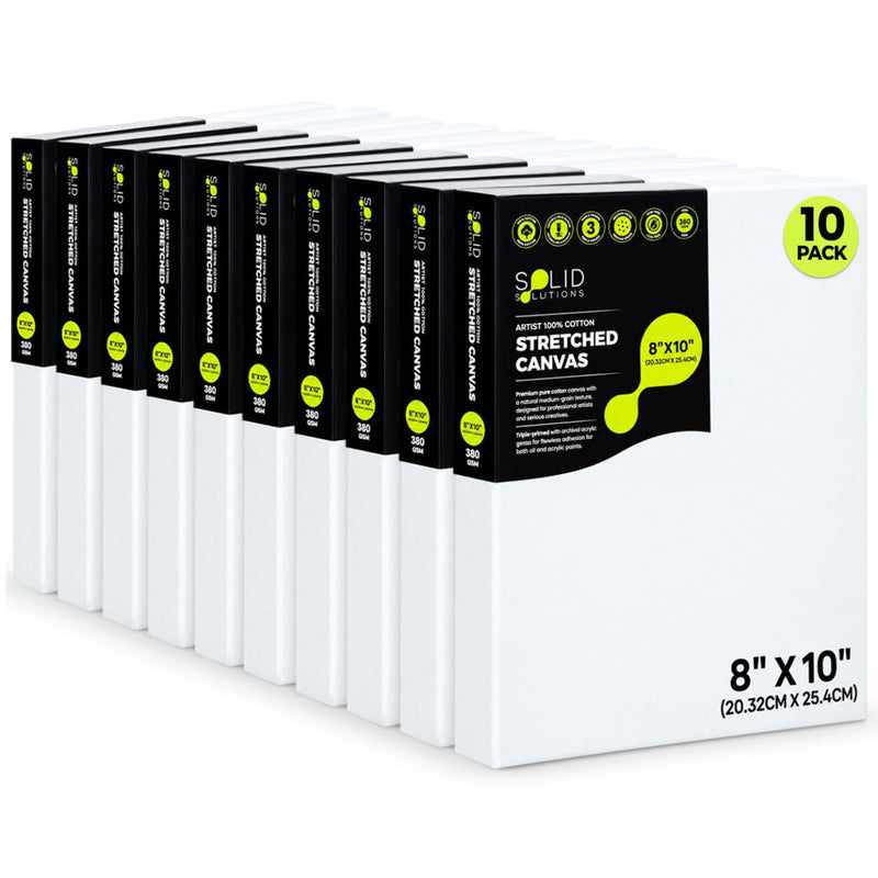 8 x 10 inch Small Stretched Canvas 10 Pack, 10 gallery-wrapped 380 GSM triple-primed cotton canvases with 38mm deep edge
