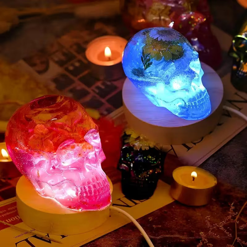 Glowing resin skulls made with the small skull silicone mould