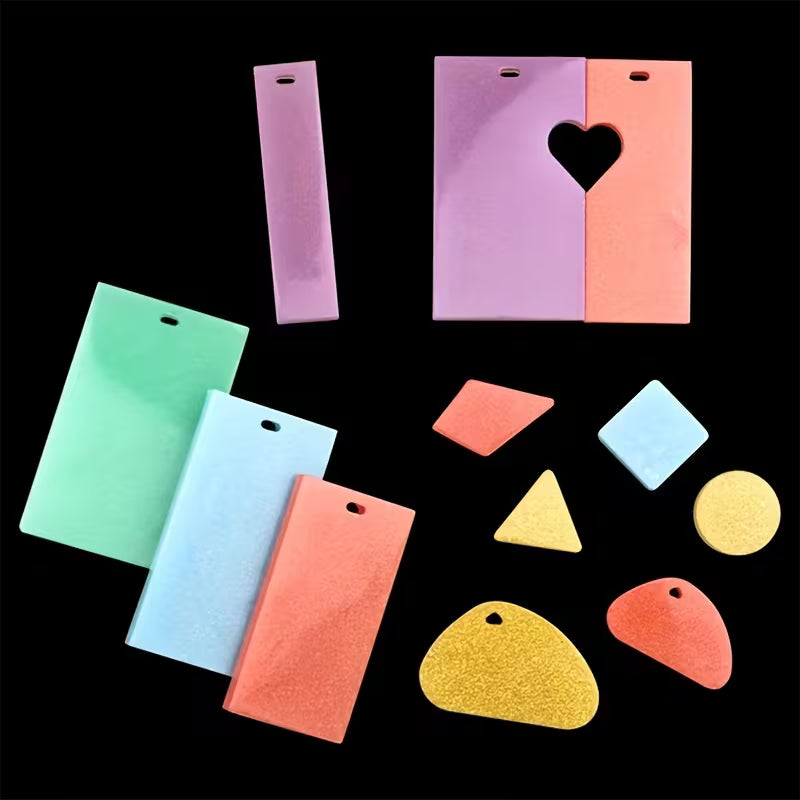 Pastel resin keyring and earring pieces made with the 17pc assorted shape mould