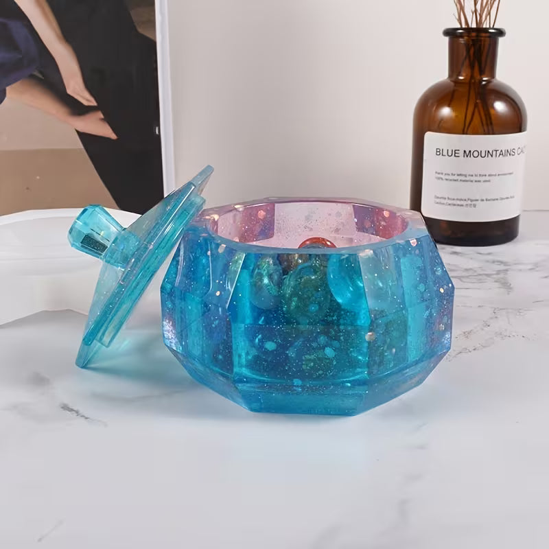 Blue resin hexagon storage jar with lid