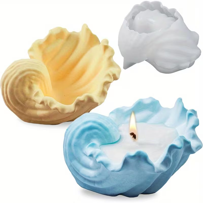 Wave cavity pieces in yellow and blue, one holding a candle