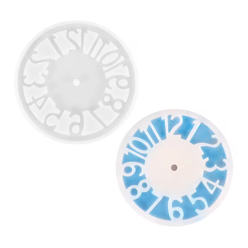 Large number clock face silicone mould with a finished blue clock face