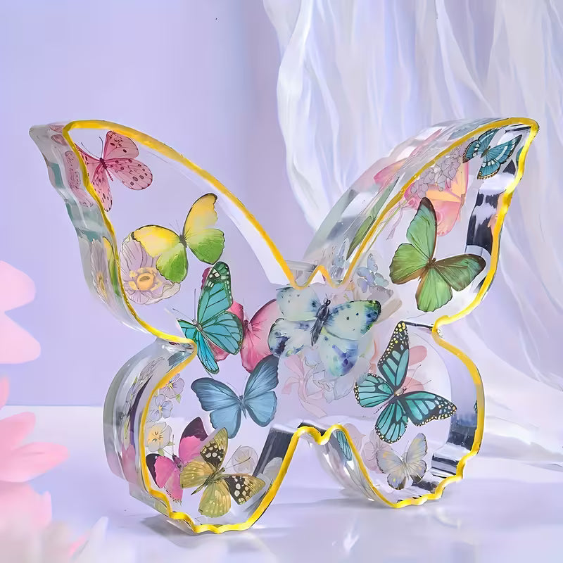Clear resin butterfly with butterflies set inside, made with the deep pour mould