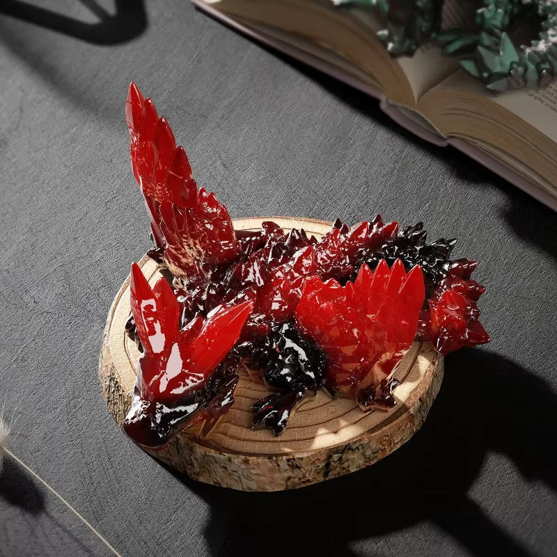 Red resin dragon cast in the large 3D dragon silicone mould
