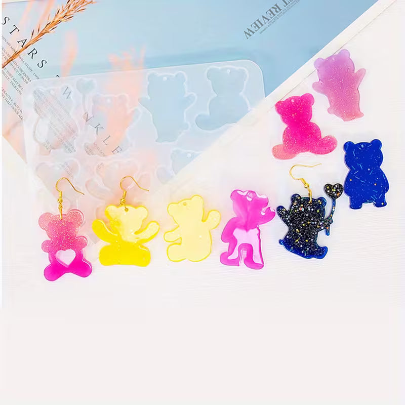 Colourful resin bear keyrings made with the 8pc dancing bear mould