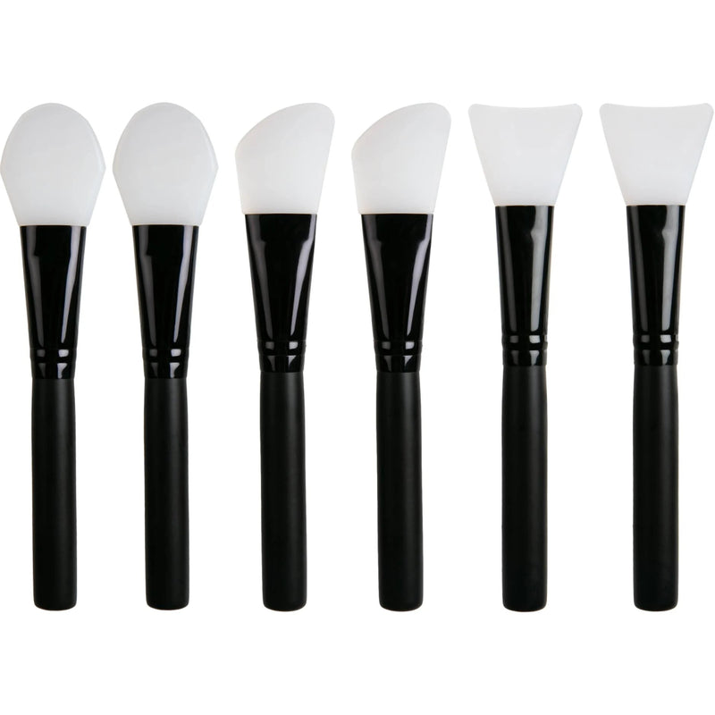 Set of 6 silicone-tip resin brushes with black comfort-grip handles and assorted head shapes