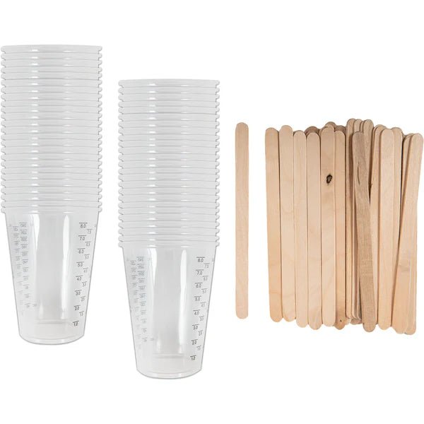 50 x 236ml graduated resin mixing cups and 50 wooden stir sticks