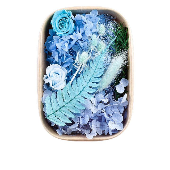 1 x Box Large Mixed 3D Dried Blue Roses, Bunny Tails, Fern & Mixed Blue Flowers