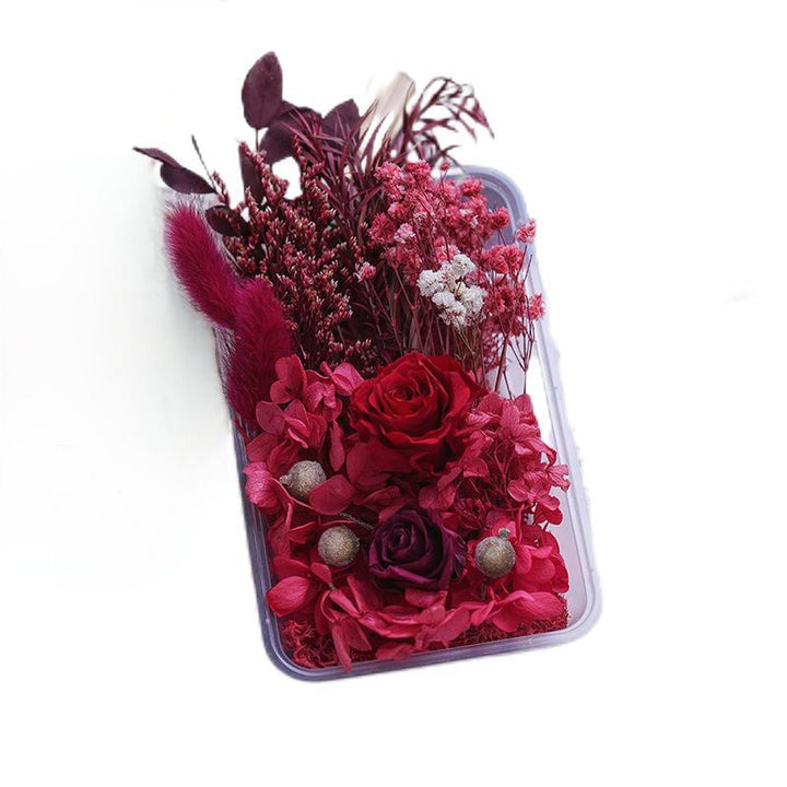 1 x Box Large Mixed 3D Dried Deep Red Roses, Bunny Tails with Red Flower Accents