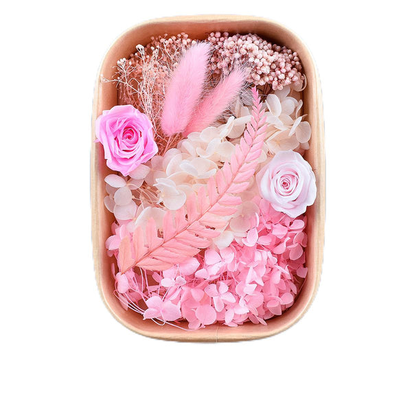 1 x Box Large Mixed 3D Dried Pink Roses, Bunny Tails, Fern & Mixed Pink Flowers