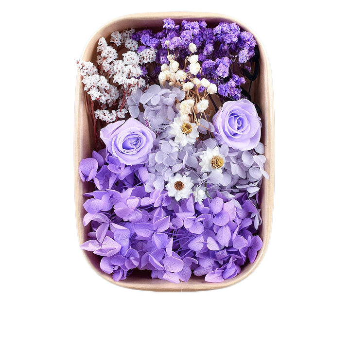 1 x Box Large Mixed 3D Dried Purple Roses with Purple & White Accents