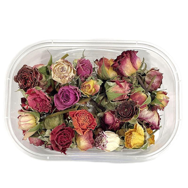 1 x Box Mixed 3D 17pc Dried Assorted Colour Rose Bud Heads with Stems