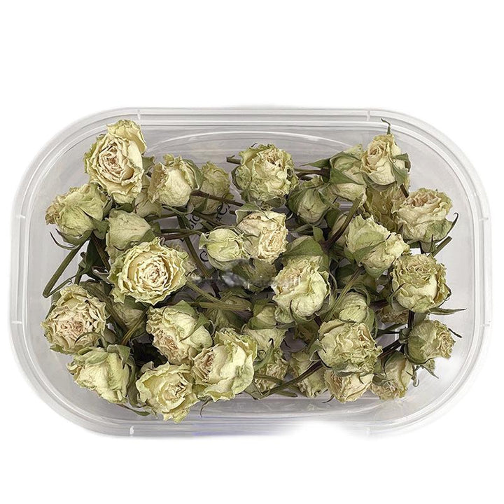 1 x Box Mixed 3D 17pc Dried White Rose Bud Heads with Stems