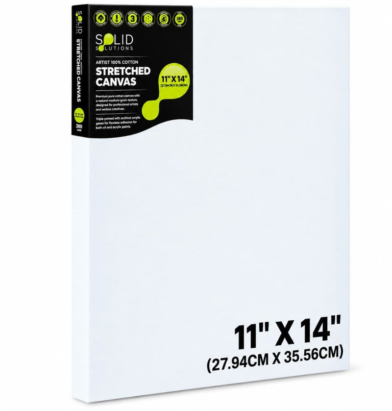 11 x 14 inch Portrait Stretched Canvas, 380 GSM triple-primed cotton, 38mm deep edge