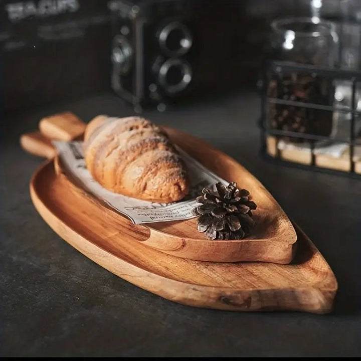 Resin Art - 1 x Acacia Wood Leaf Shaped Tray with Handle 33cm