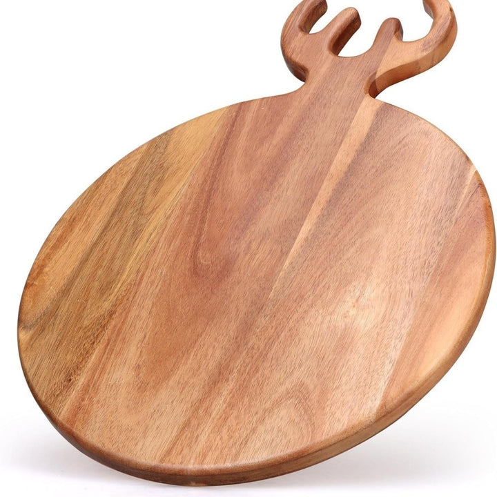 Resin Art - 1 x Acacia Wood Round Chopping Board with Antlers 42cm