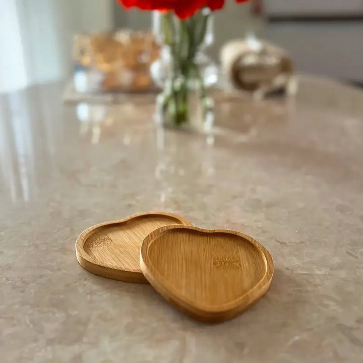 Resin Art - 1 x Heart Shaped Bamboo Coaster 10cm