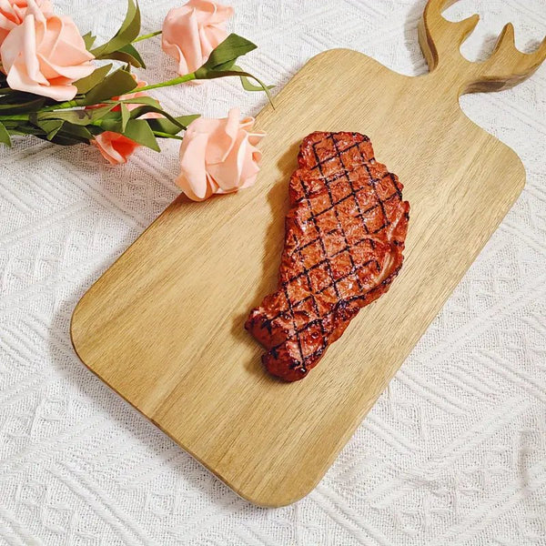 Resin Art - 1 x Wooden Acacia Large Rectangular Tray with Antler Handle 35cm x 15cm x 1.5cm