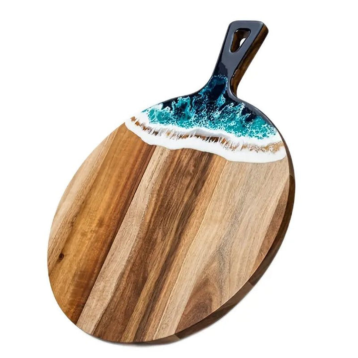 Resin Art - 1 x Wooden Acacia Large Round Tray with Handle 40cm x 30cm x 1.5cm