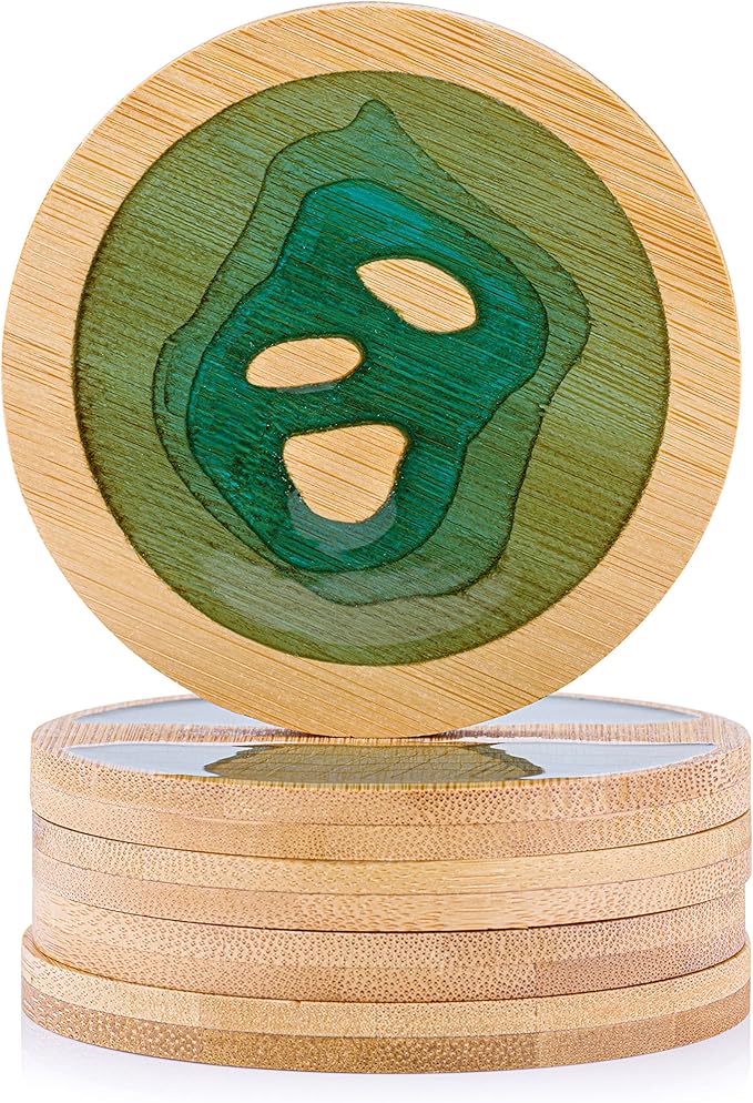 Resin Art - 1 x Wooden Bamboo Round Coaster with River Design 9.1cm x 9.1cm