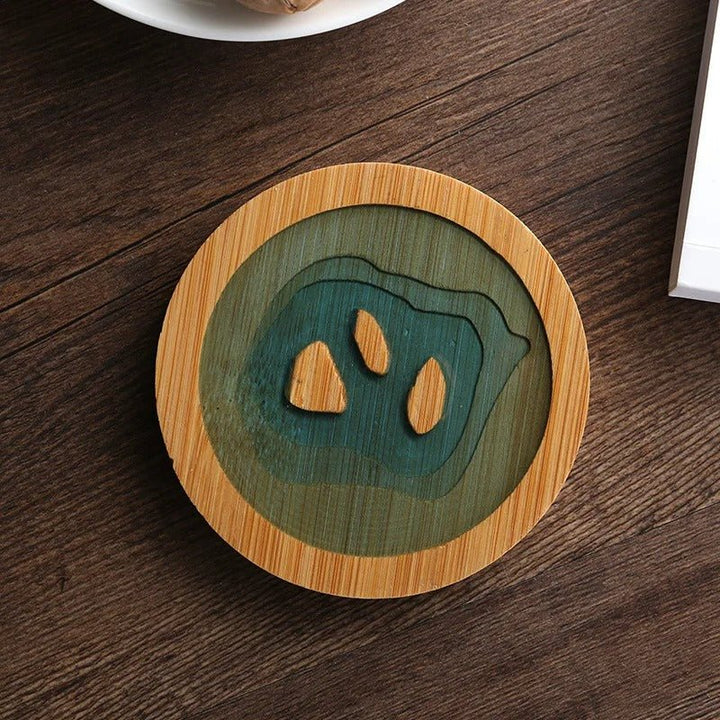 Resin Art - 1 x Wooden Bamboo Round Coaster with River Design 9.1cm x 9.1cm