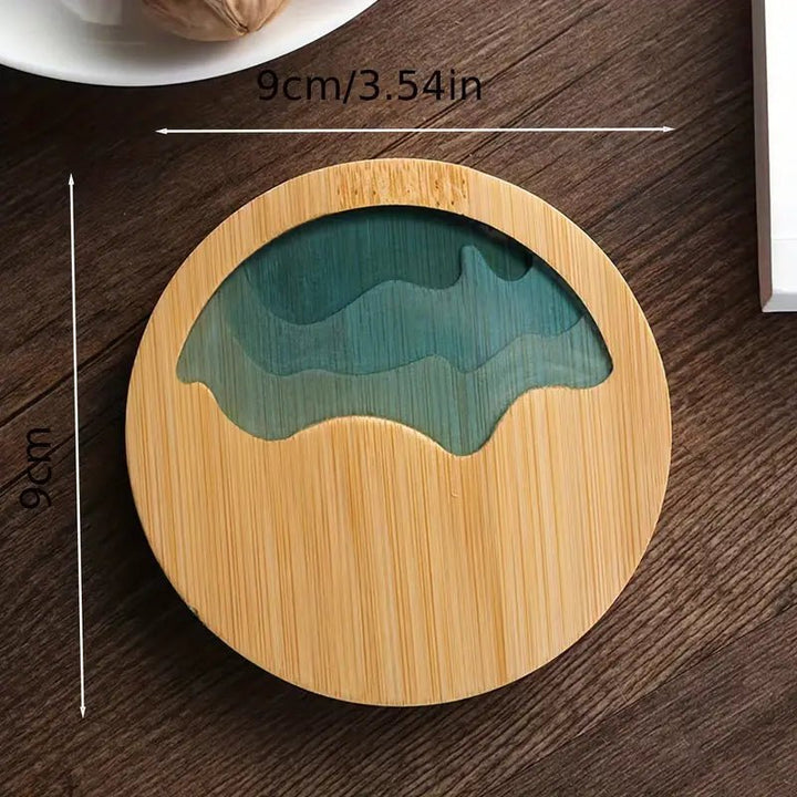 Resin Art - 1 x Wooden Bamboo Round Coaster with River Design 9.1cm x 9.1cm