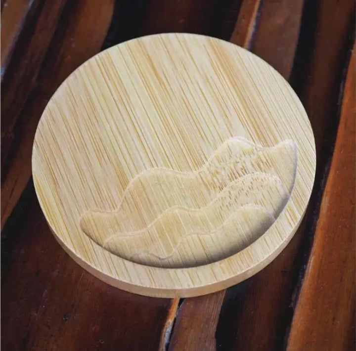 Resin Art - 1 x Wooden Bamboo Round Coaster with River Design 9.1cm x 9.1cm