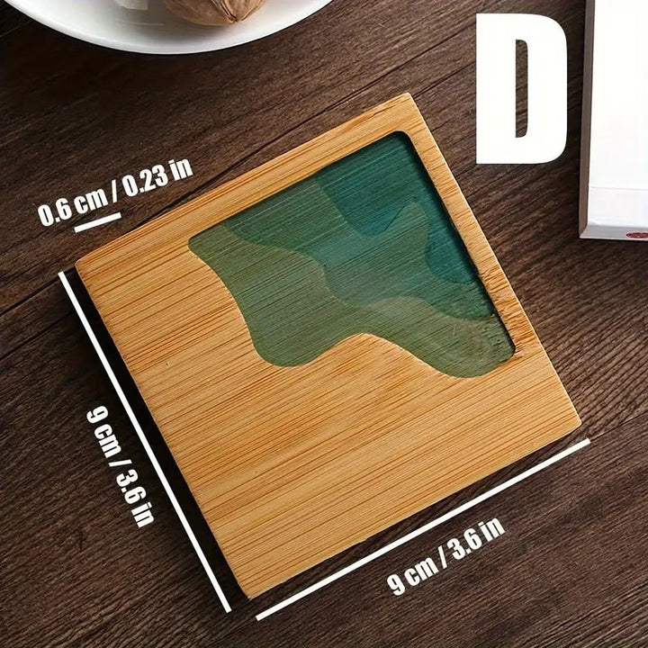 Resin Art - 1 x Wooden Bamboo Square Coaster with River Design 9.1cm x 9.1cm