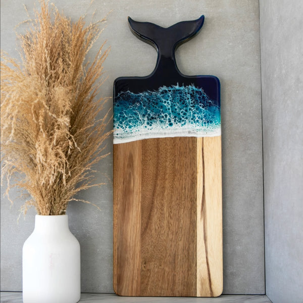 Resin Art - Wooden Plywood Extra Large Rectangle Charcuterie Board with Fish Tail Handle 50cm x 20cm 1.9cm x 1