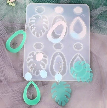 Silicone Mould - 1 x 3pc Monstera Leaf & Oval Earring Pendant Mould 12.9cm x 15.5cm