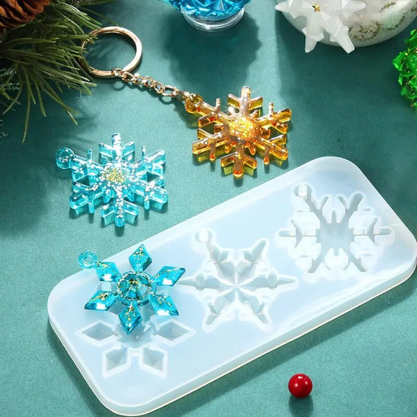 Silicone Mould - 1 x 3pc Snowflake Ornament Mould 15cm x 7cm