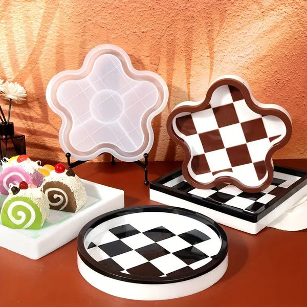 Silicone Mould - 1 x Checkered Flower Storage Tray Mould 19cm x 18.4cm