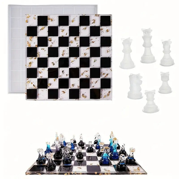 Silicone Mould - 1 x Extra Large Chess Board & Piece Set Mould