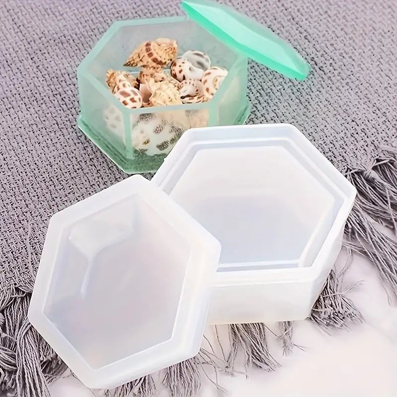 Silicone Mould - 1 x Hexagon Storage Jewellery Trinket Jar 9cm x 8cm x 3.7cm