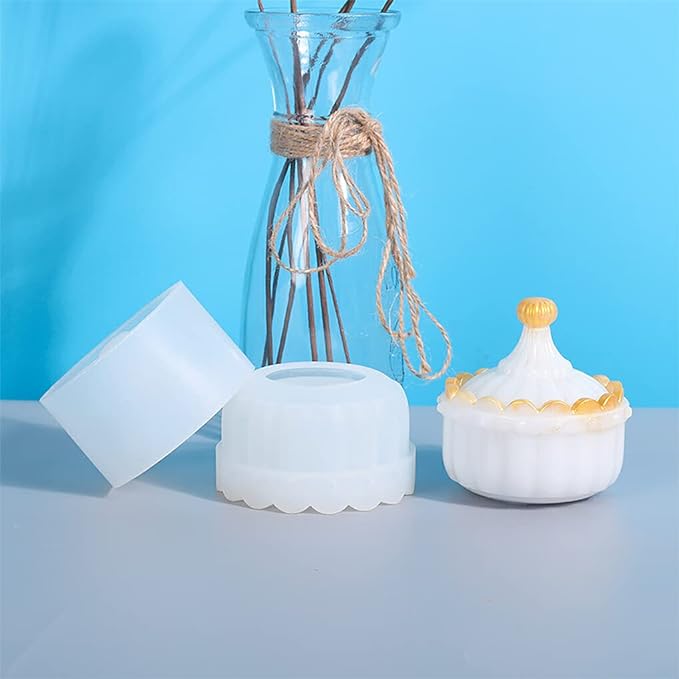 Silicone Mould - 1 x Jewellery Storage Jar with Lid Mould 8.5cm x 5cm