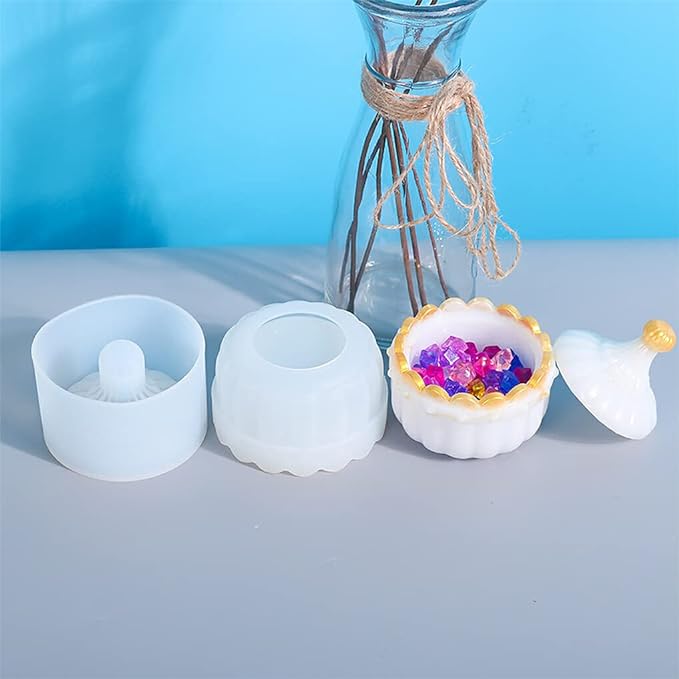 Silicone Mould - 1 x Jewellery Storage Jar with Lid Mould 8.5cm x 5cm