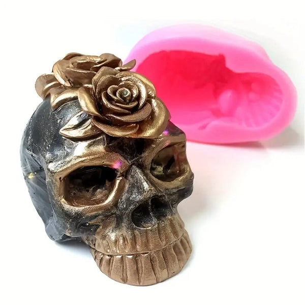 Silicone Mould - 1 x Large 3D Rose Skull Mould 11cm x 6cm x 8cm