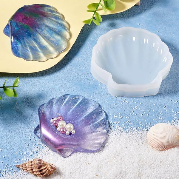 Silicone Mould - 1 x Large Sea Oyster Shell Mould 8cm x 8cm x 2cm