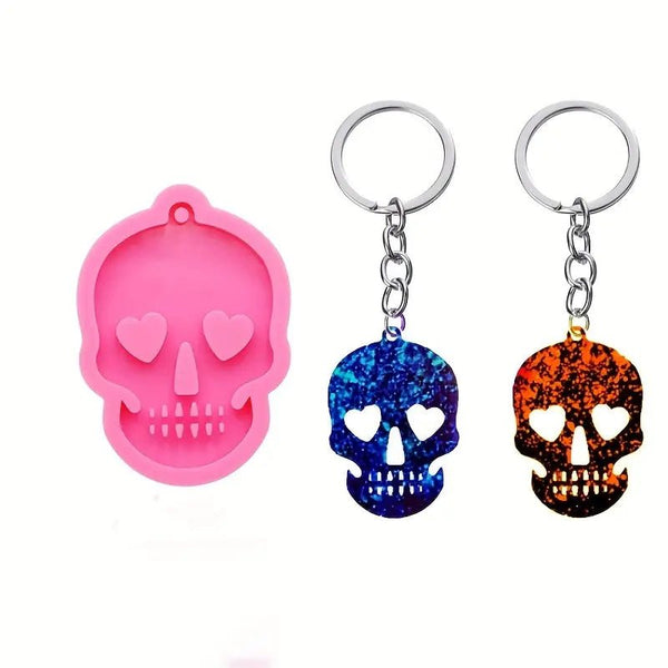 Silicone Mould - 1 x Large Skull Heart Keyring Tag Mould 6.5cm x 9cm x 1.2cm