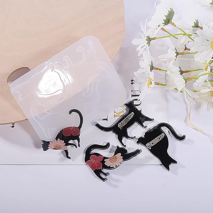 Silicone Mould - 1 x Silicone 4pc Various Cat Pin Mould