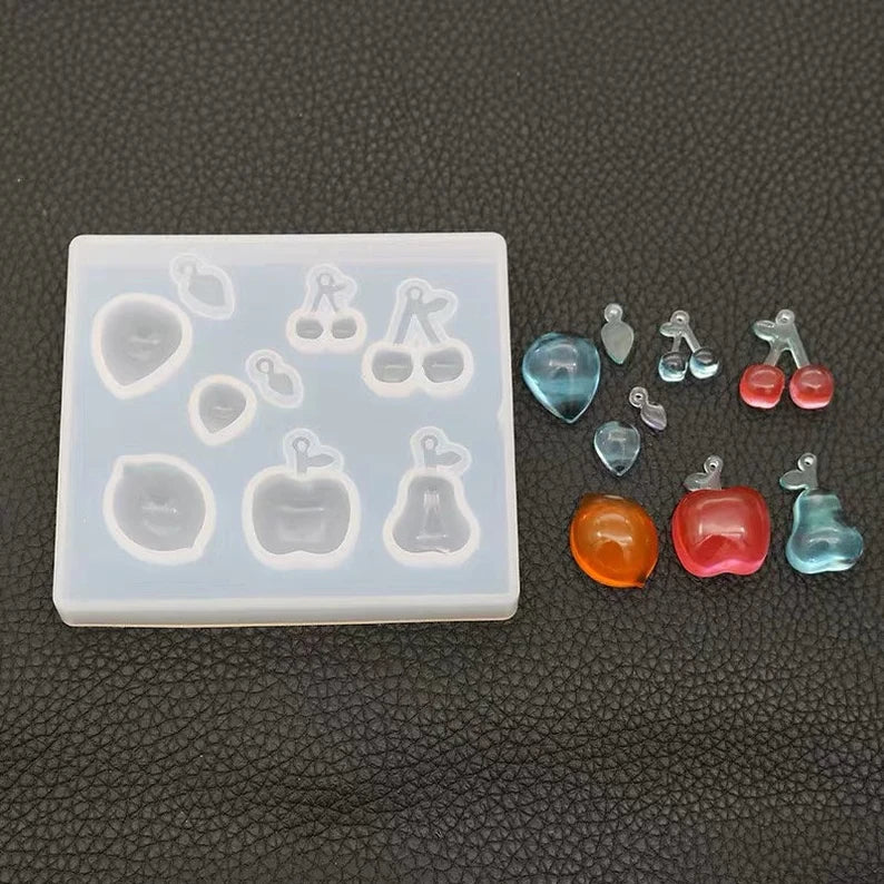 Silicone Mould - 1 x Silicone 9pc Various Fruit Keyring Mould