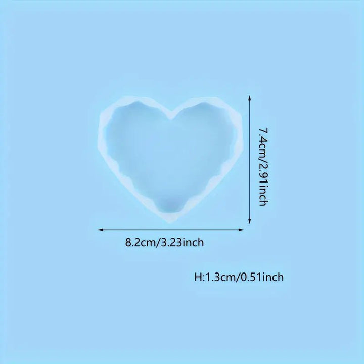 Silicone Mould - 1 x Small Diamond Edged Heart Coaster 8.2cm x 7.4cm x 1.3cm