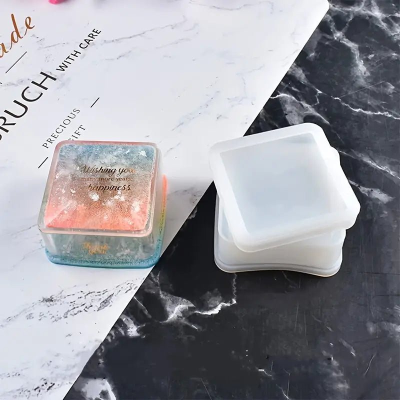 Silicone Mould - 1 x Square Storage Jewellery Trinket Jar 8cm x 8cm x 3.7cm